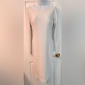 Ralph Lauren White Sequins Long Sleeve Dress
